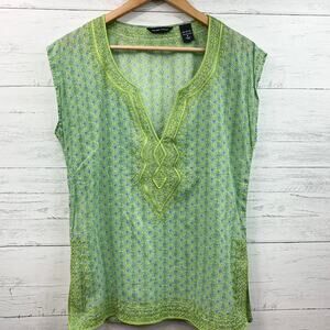 New York & Company Green Boho Sleeveless Tunic Top, Small